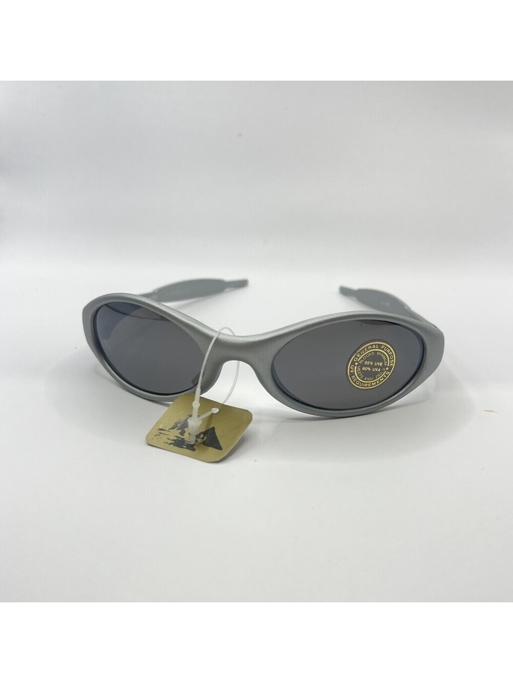 Y2K Silver Wraparound Sunglasses Oval Sport Shield UV Protection NWT Pyramid
